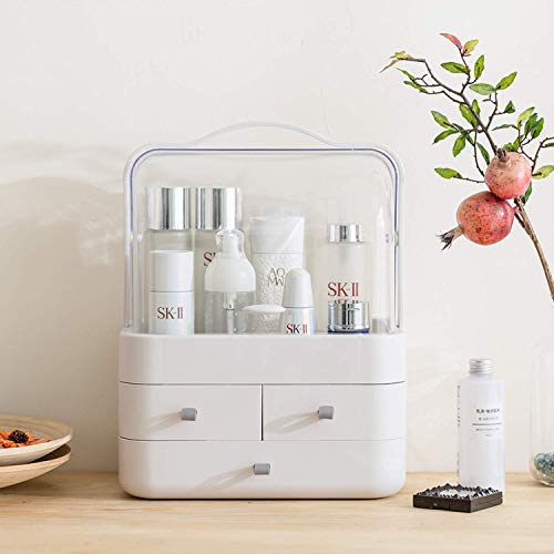 Large Capacity Cosmetic Storage Box – Dustproof Makeup Organizer with 3 Drawers & Clear LidPortable Makeup & Skincare