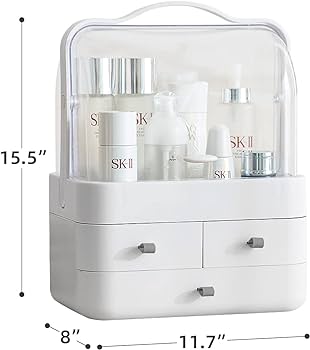 Large Capacity Cosmetic Storage Box – Dustproof Makeup Organizer with 3 Drawers & Clear LidPortable Makeup & Skincare