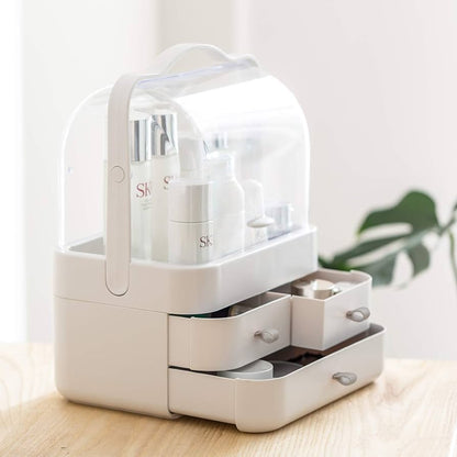 Large Capacity Cosmetic Storage Box – Dustproof Makeup Organizer with 3 Drawers & Clear LidPortable Makeup & Skincare