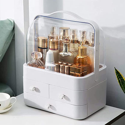 Large Capacity Cosmetic Storage Box – Dustproof Makeup Organizer with 3 Drawers & Clear LidPortable Makeup & Skincare