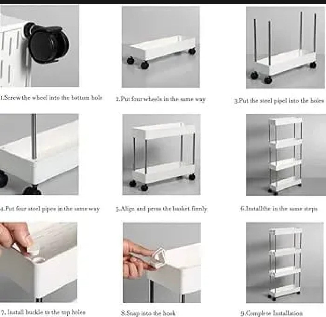 4 Tier Slim Storage Cart With Slide Out Shelves