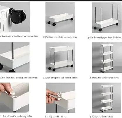 4 Tier Slim Storage Cart With Slide Out Shelves