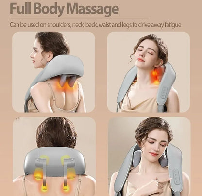 Neck & Shoulder Massager With Heat & Vibration Rechargeable Electric Back & Body Massage Pillow