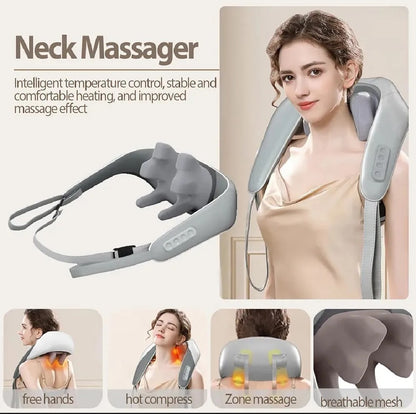Neck & Shoulder Massager With Heat & Vibration Rechargeable Electric Back & Body Massage Pillow