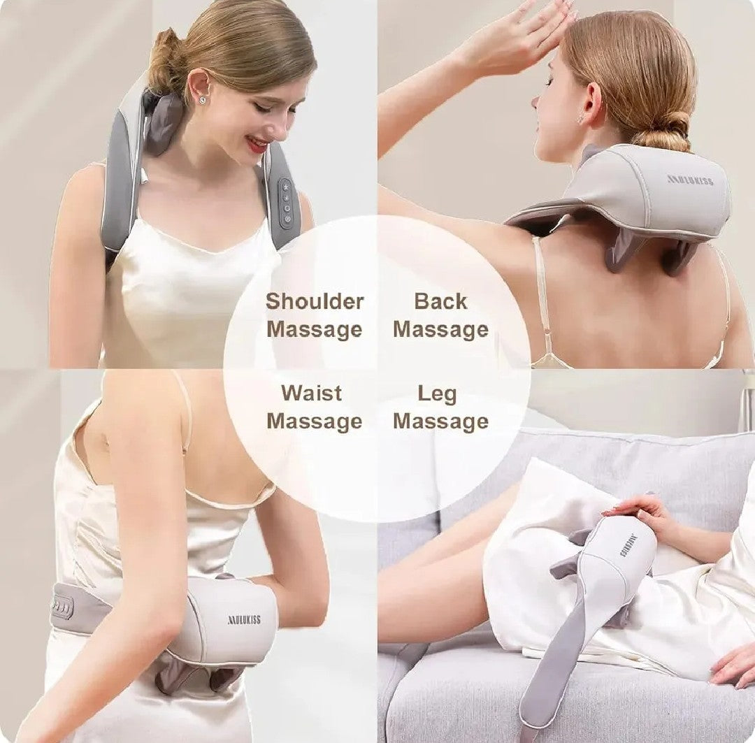 Neck & Shoulder Massager With Heat & Vibration Rechargeable Electric Back & Body Massage Pillow