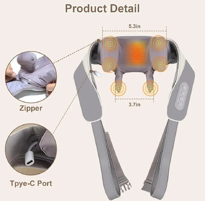 Neck & Shoulder Massager With Heat & Vibration Rechargeable Electric Back & Body Massage Pillow