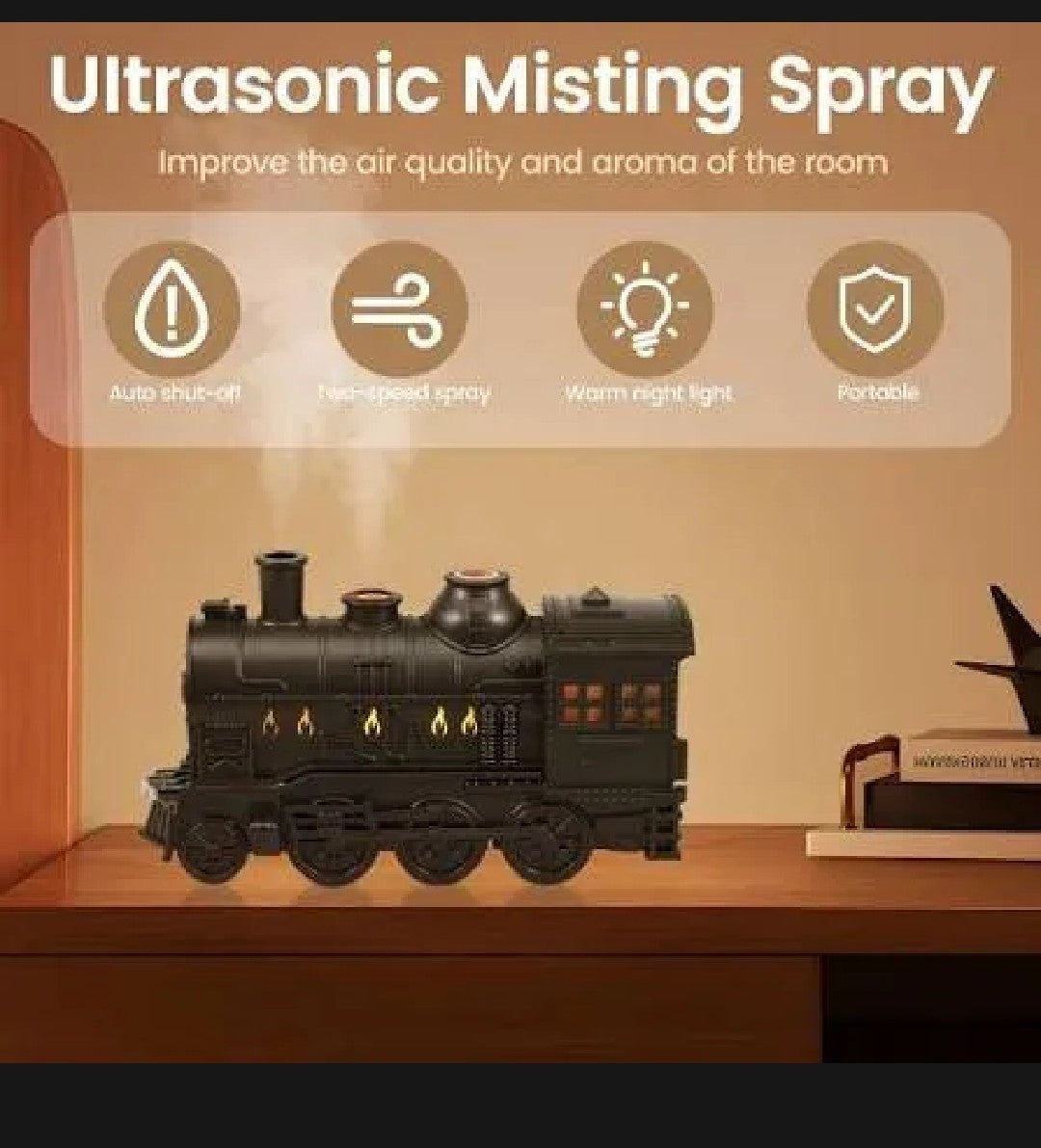 New Mini Train Shape Essential Oil Diffuser With Light Cool Mist Air Humidifier