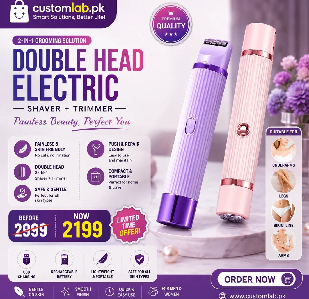 2 In 1 Dual Head Electric Hair Remover For Women Rechargeable Facial Hair Removal Device