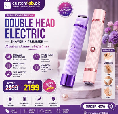 2 In 1 Dual Head Electric Hair Remover For Women Rechargeable Facial Hair Removal Device