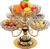 Luxury Rotating Fruit & Dry Fruit Stand – 5 Bowl Crystal Glass Serving Tray with Gold Base